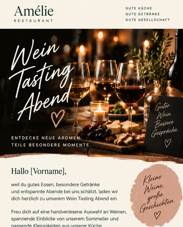 E-Mail-Vorlage Wein Tasting Abend